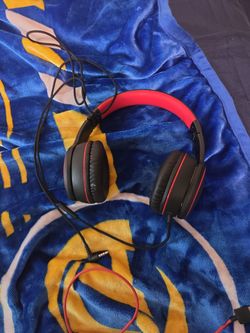 Poly wired Red and black headphones
