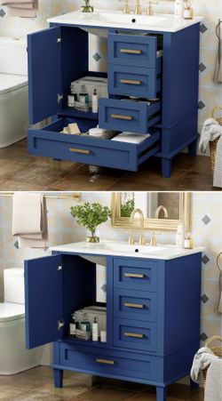 30" Bathroom Vanity, Modern Bathroom Cabinet With Sink Combo Set, Bathroom Storage Cabinet With A Soft Closing Door And 3 Drawers, Wood Frame(Blue)