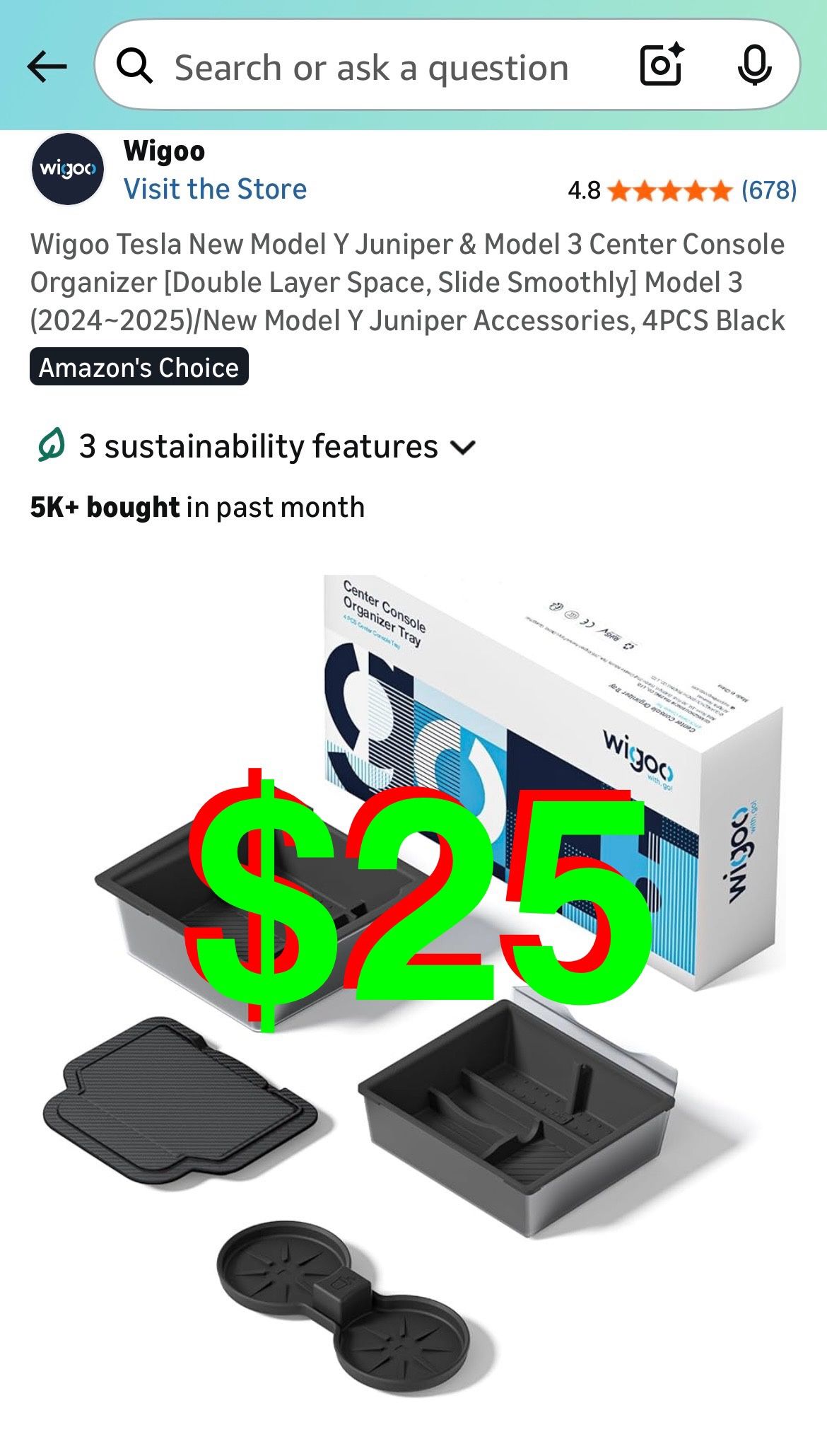 Tesla New Model Y Juniper & Model 3 Center Console Organizer [Double Layer Space, Slide Smoothly] Model 3 (2024~2025)/New Model Y Juniper Access