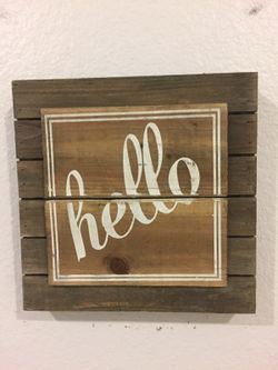 Hello wooden sign