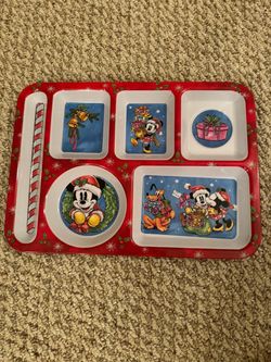 New Disney Mickey Mouse Christmas Kids Divided Melamine Tray Plate