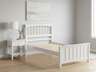 Solid wood white twin Bedframe with slats