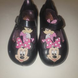 Disney Minnie Mickey Mouse Girls Shoes Size 6 7 Jellys Black PinkT-Strap 