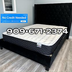 Cal King Black Chanelle Wingback Platform Bed w. Orthopedic Mattress Included 