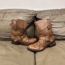 Women’s Steve Madden Leather Ankle Boots Brown Round Toe Size 8.5 