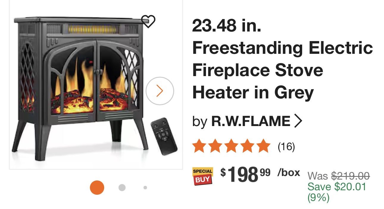 23.48” Electric Fireplace Stove Heater in Grey