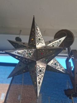 Metal Star Lantern with Colored Gems