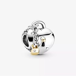 Authentic PANDORA Two-Tone Heart and Lock Charm 799160C01