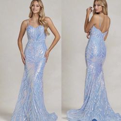 strapless open back dress Attractive A-Line Navy Blue Ruffle Tiered Long Prom Dresses with Slit  VK24050804  Vickidress