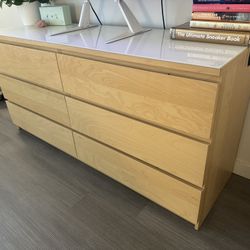 IKEA Dresser, Wood With White Glass Top