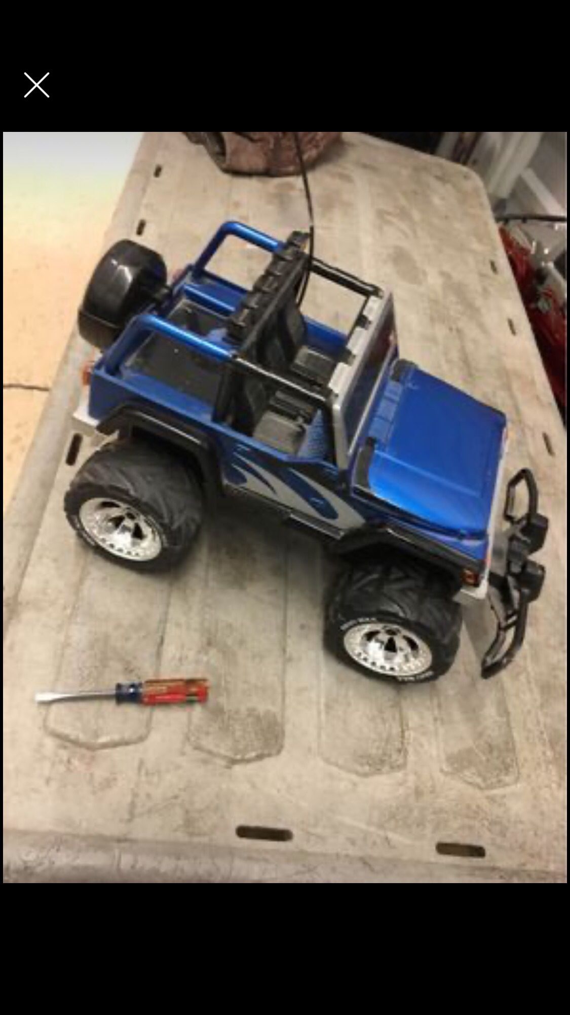 blue/silver r/c monster jeep