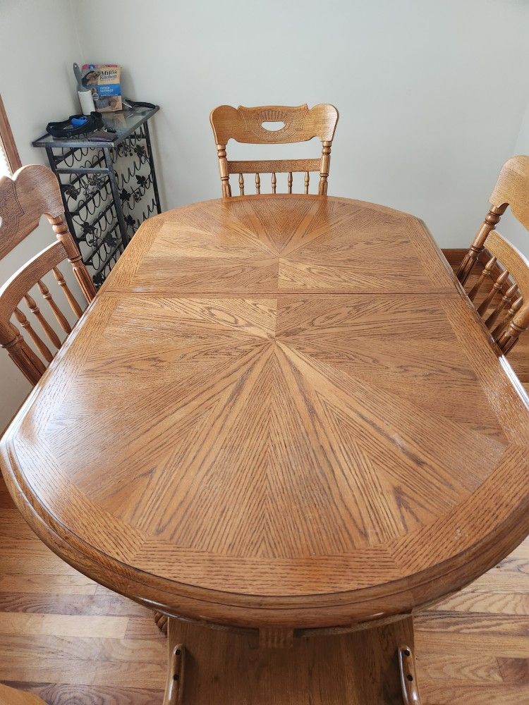 Solid Oak Wood Dining Room Table Set W Chairs