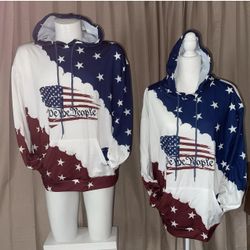 1- WE THE PEOPLE All Over Print Lightweight Hoodie SHIRT 50” XL Patriotic USA Flag Unisex