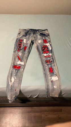 Slim fit Light blue washed designed jeans
