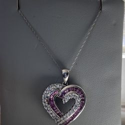 10KT White Gold Pink Ice and Diamond Pendant CZs. 10k White Gold Chain Included!
