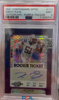 PSA 9 Kwity Paye RC Auto-Purple Pulsar from 2021 Contenders Optic