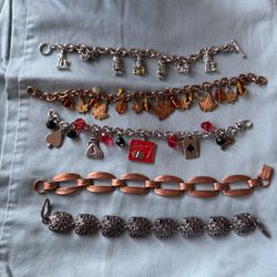 3 Charm Bracelets And 2 Bracelets 