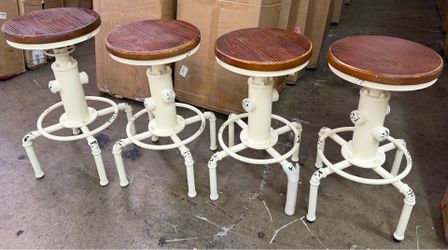 New assembled set of 4 Topower Aged Antique Vintage Industrial Barstool Solid Wood Water Pipe Fire Hydrant Design Cafe Coffee Industrial Bar Stool  An