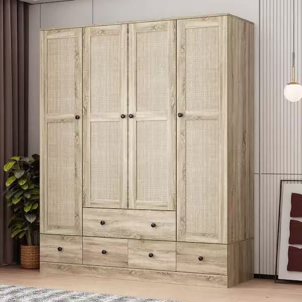 Rattan Armoire Wardrobe Closet with 7 Shelves
