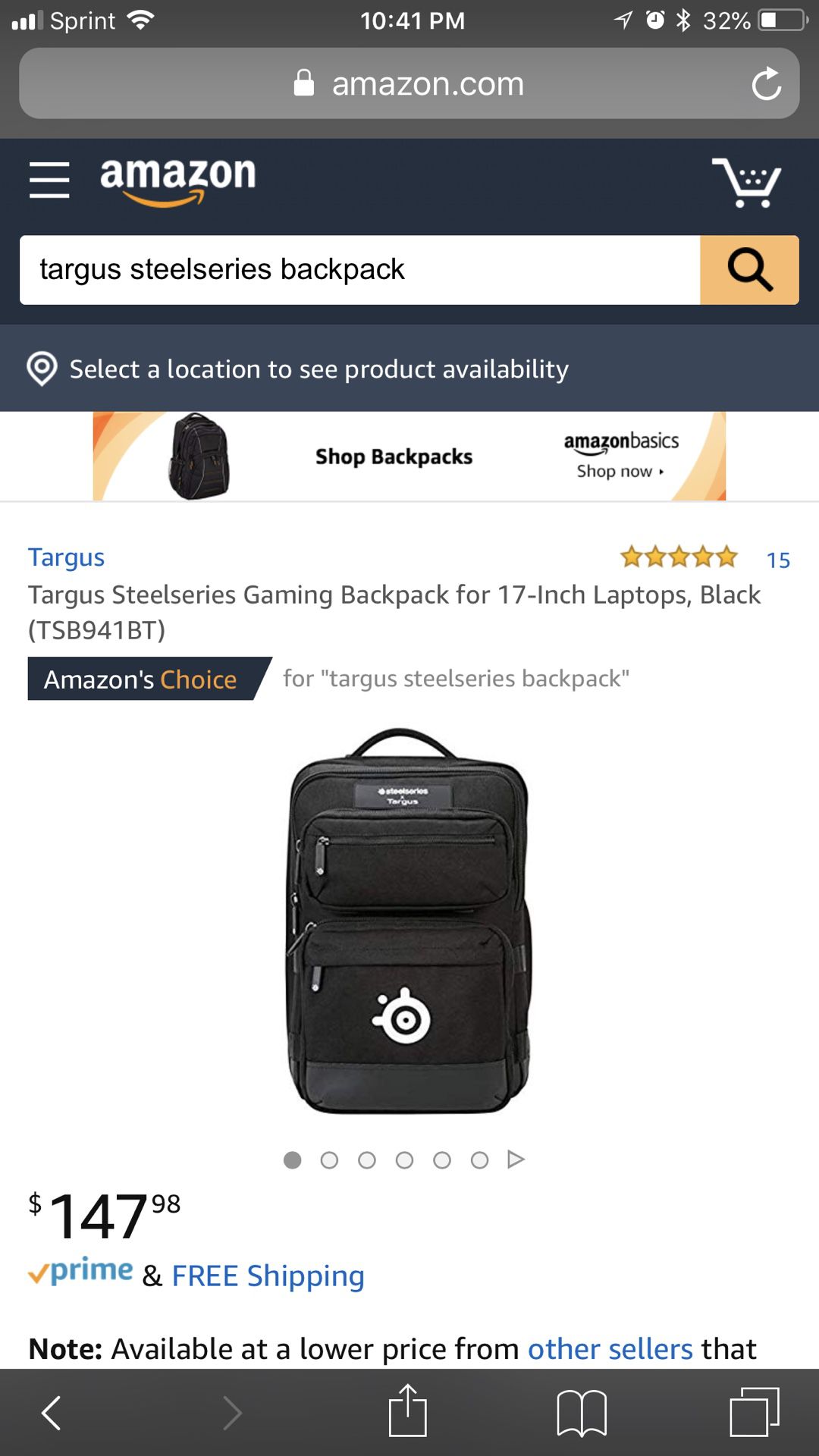 Targus Steelseries Gaming Backpack -17 inch Laptops