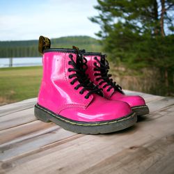 Dr. Martens 1460 Patent Leather Lace Up Boots, Size 8, Pink