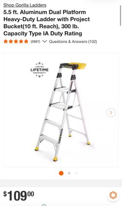 5.5 ft. Aluminum Dual Platform Heavy-Duty Ladder with Project Bucket(10 ft. Reach), 300 lb. Capacity Type IA Duty Rating