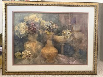 Albena Hristova “Still Life Flowers in Vases” 42x 30 Framed Art (Vintage)