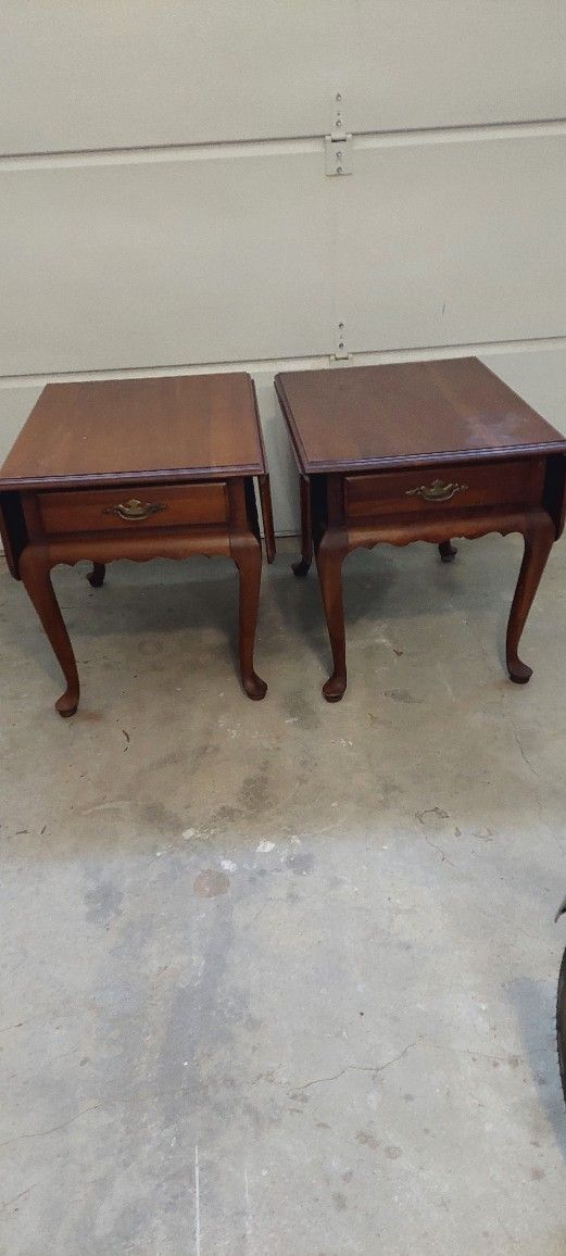 Vintage Ethan Allen Solid Cherry Drop Leaf Side Tables