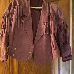 Vintage Purple Leather Jacket With Fringe 