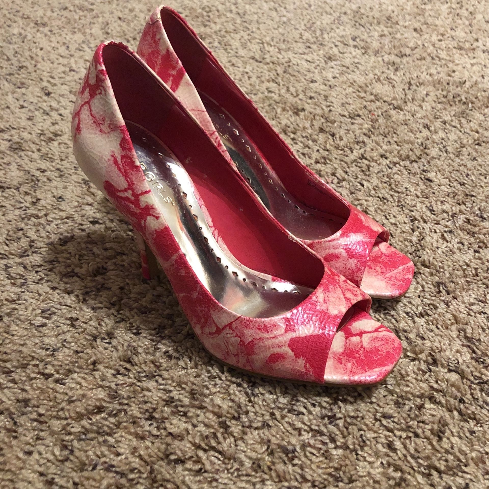 BCB Girls Pink And White Peep Toe Heels