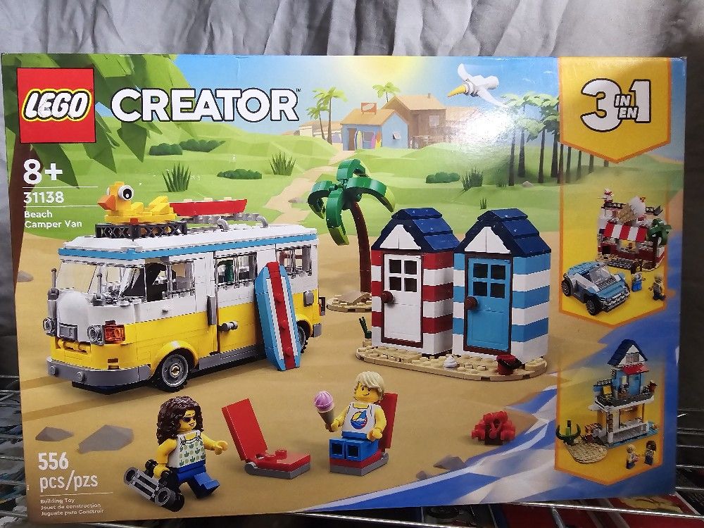 LEGO Creator 3 in 1 Beach Camper Van Building Kit  Transforms from a Campervan to Ice Cream Shop to Beach House  Great Gift for Surfer Boys and Girls