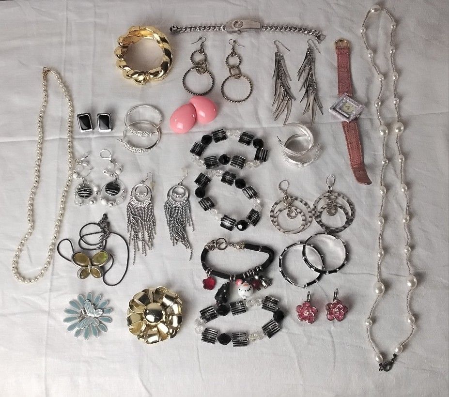 Mixed Costume Jewelry Lot Earrings Necklaces Brooches Watches