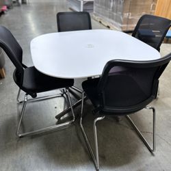 Table 48 X 48” With Power, And 4 Chairs, Table Height 26”, Table Top 48 X 48”