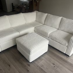 New Corduroy Sectional.  White Or Grey.  92”x92”.  Free Delivery!