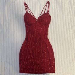 Stunning Sparkly Red Sequin Bodycon Mini Dress