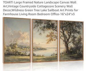 Vintage 3 piece wall art canvas and wood framed 16x24