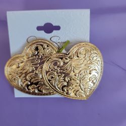 Gold plated big  Dangling heart earrings