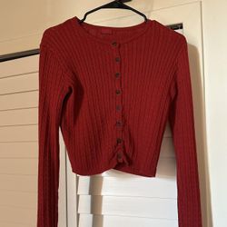 John Galt Red Zoe Cable Knit Cardigan