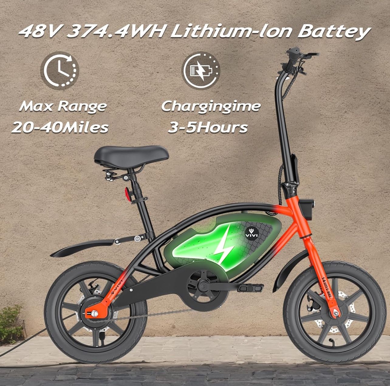 Brand New Electric Bike, 14" Electric Bicycle for Adults and Teens Peak 500W Motor 48V 374.4WH Battery, Max 40 Miles