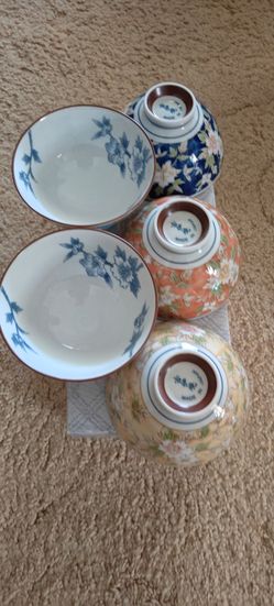 Japanese Porcelain Rice Soup Bowls 4.5"D x 2.5"H Set of 5 QUALITY