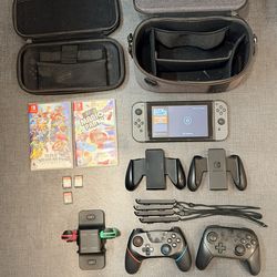 Nintendo Switch Full Bundle, Controllers, Games, Travel Case