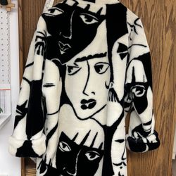 Vintage 80's Picasso Faces Faux Fur Coat