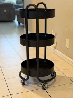 Black 3-Tier Metal Rolling Utility Cart