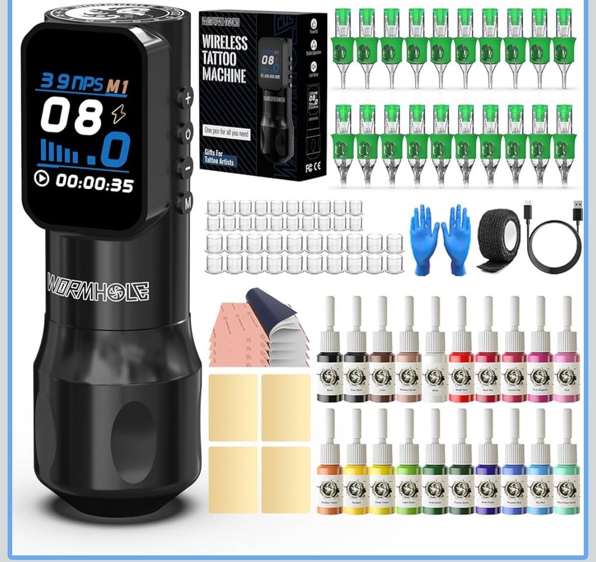 New in Box Wireless Tattoo Kit 20pcs Tattoo Ink Smart LED
