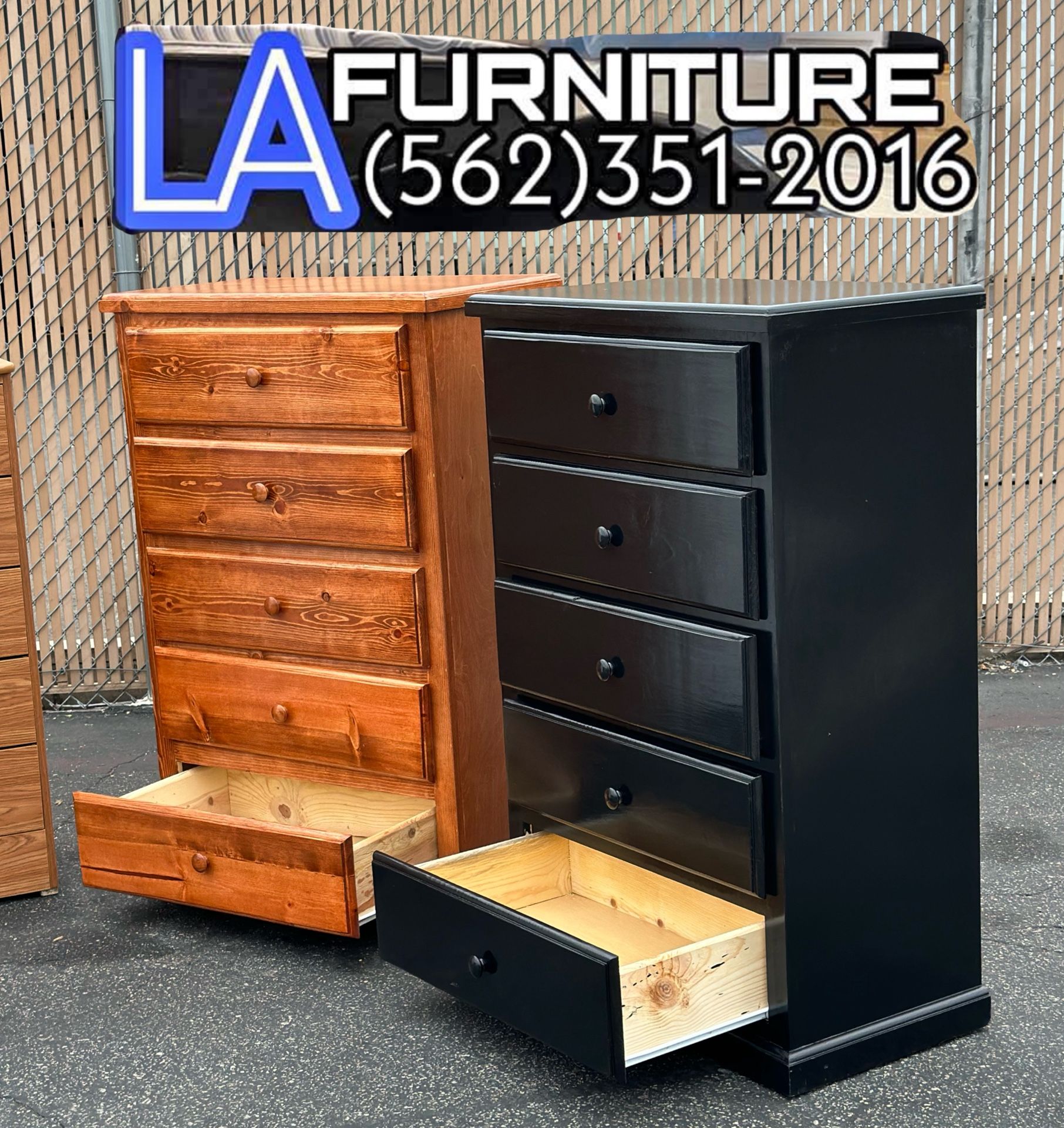 Five Drawer Black Pinewood Dresser Chest Cajonera