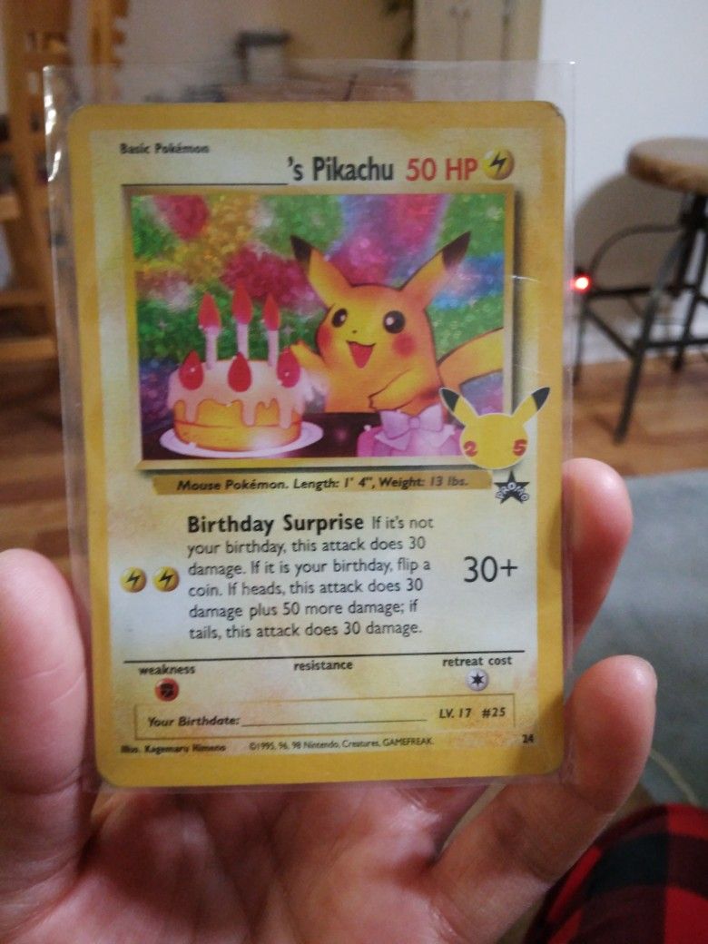 20th Anniversary Birthday Pikachu. Pokemon Card