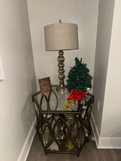 Hexagonal Glass and Metal End Table