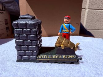 Vintage Cast Iron “Artillery Bank” Mechanical Coin Bank – Working