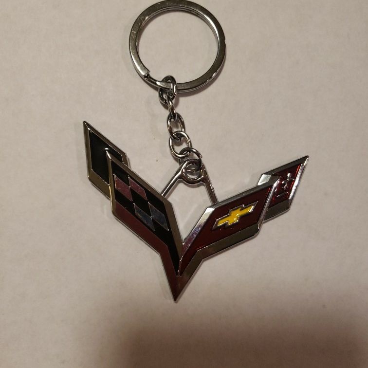 3D Corvette Cross Flags Emblem Keychain Car Key Ring For Chevrolet