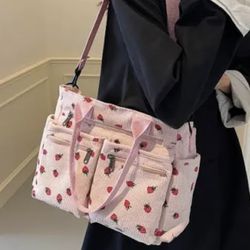 Popular TikTok Tote Bag Pink With Strawberries 